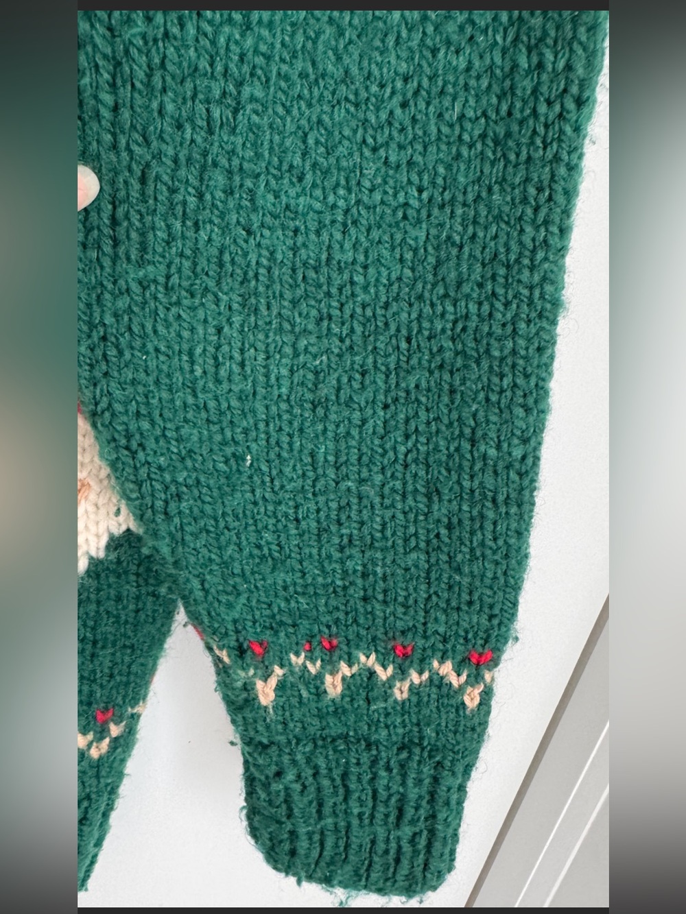 Vintage Hand Knit Duck Sweater Dark Green Chunky Heavyweight Fair Isle Hearts - Picture 12 of 15